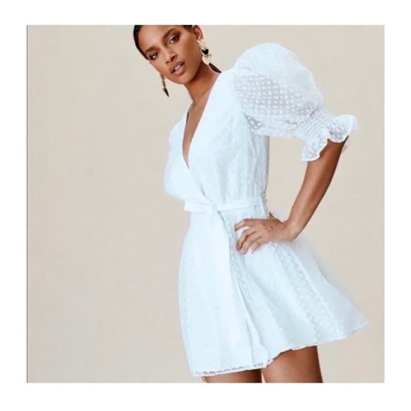 Camila Coelho Zandra Ivory Swiss Dot Wrap Dress Small